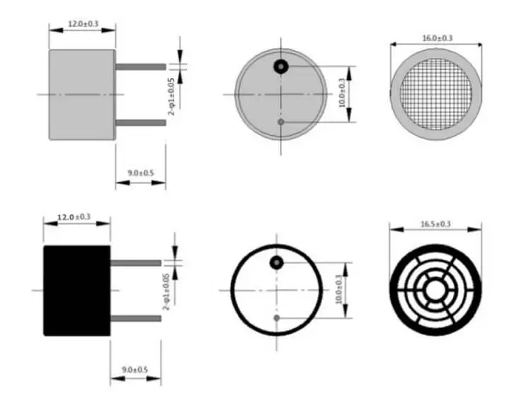 25khz 16mm ultrasonic transmitter drawing